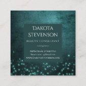 神秘的な夕暮れ星 |深いティール(緑がかった色)グリーンモノグラム スクエア名刺 (裏面)