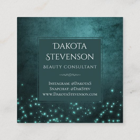 神秘的な夕暮れ星 |深いティール(緑がかった色)グリーンモノグラム スクエア名刺 (裏面)