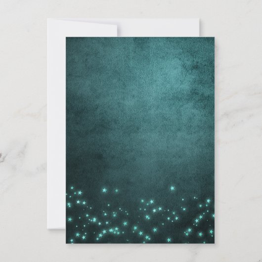 神秘的な夕暮れ星 |深いティール（緑がかった色）グローファブラス50 招待状 (裏面)