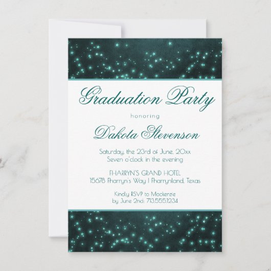 神秘的な夕暮れ星 |深いティール（緑がかった色）グロー卒業 招待状 (正面)