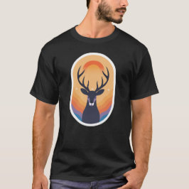 神秘的な夕焼けの牡鹿 レトロボホシルエットアート Tシャツ