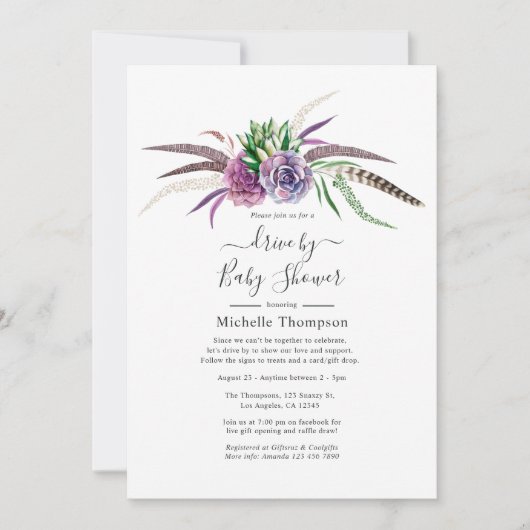 神秘的な多肉植物がブライダルや赤ちゃんシャワーでドライブ 招待状 (正面)