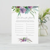 神秘的な多肉植物のブライダルシャワーゲーム 招待状 (スタンド正面)