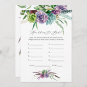 神秘的な多肉植物のブライダルシャワーゲーム 招待状 (正面/裏面)