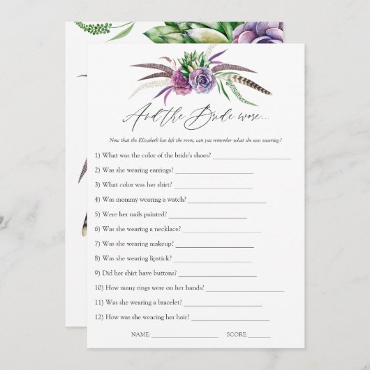 神秘的な多肉植物のブライダルシャワーゲーム 招待状 (正面/裏面)