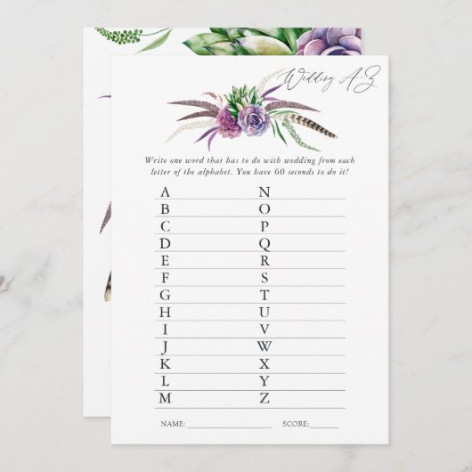 神秘的な多肉植物のブライダルシャワーゲーム 招待状 (正面/裏面)