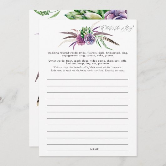 神秘的な多肉植物のブライダルシャワーゲーム 招待状 (正面/裏面)
