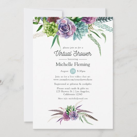 神秘的な多肉植物バーチャルベビーまたはブライダルシャワー 招待状 (正面)