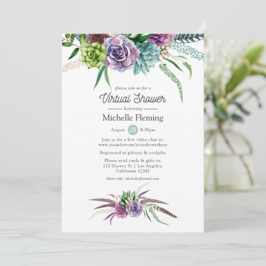 神秘的な多肉植物バーチャルベビーまたはブライダルシャワー 招待状 (スタンド正面)