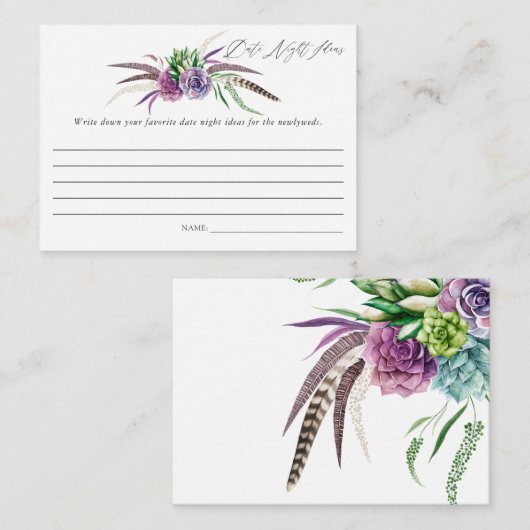 神秘的な多肉植物ブライダルシャワーデイトナイトアイディア エンクロージャーカード (正面/裏面)