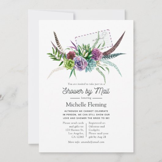 神秘的な多肉植物ブライダルシャワーバイメール 招待状 (正面)