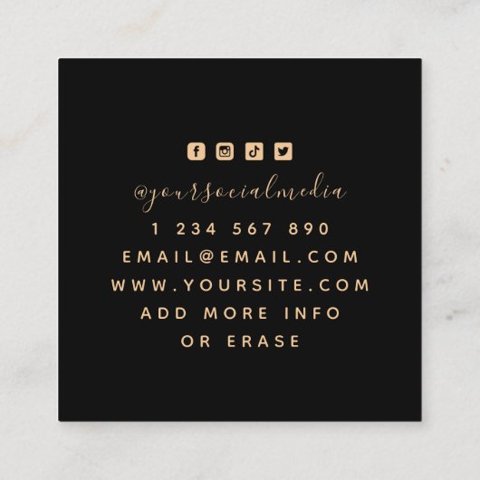 神秘的な夜のフクロタトゥーアーティストスタジオソーシャルメディア スクエア名刺 (裏面)