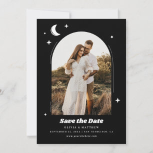 神秘的な夜月の星。黒い写真結婚の セーブザデート