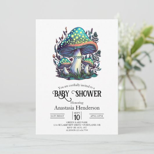 神秘的な夢のようなキノコの赤ちゃんシャワー 招待状 (スタンド正面)