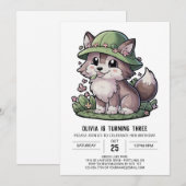 神秘的な夢見るデジタルオオカミの誕生日 招待状 (正面/裏面)