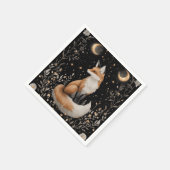 神秘的な天のキツネと花 スタンダードカクテルナプキン (角)
