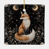 神秘的な天のキツネと花 セラミックオーナメント (裏面)