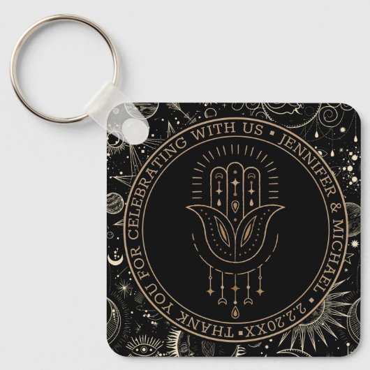 神秘的な天の黒結婚金ゴールド感謝していより キーホルダー (正面)