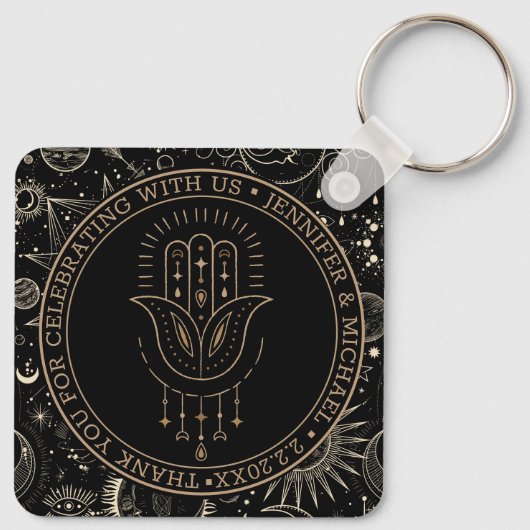 神秘的な天の黒結婚金ゴールド感謝していより キーホルダー (裏面)
