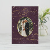 神秘的な天体のゴールド月雲の結婚式 セーブザデート (スタンド正面)
