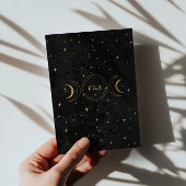神秘的な天体金ゴールドムーンスターズブラック結婚ズ 招待状
