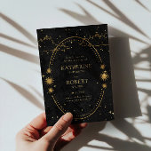 神秘的な天体金ゴールドムーンスターズブラック結婚ズ 招待状