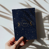 神秘的な天体金ゴールドムーンダークブルー結婚ズ 招待状