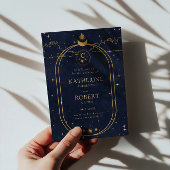 神秘的な天体金ゴールドムーンダークブルー結婚ズ 招待状