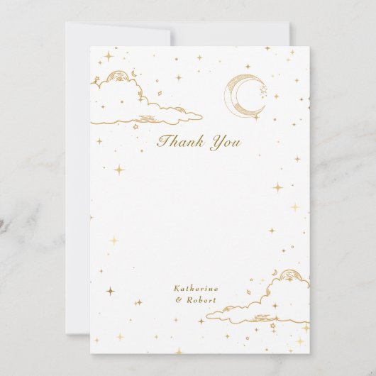 神秘的な天体金ゴールド月雲結婚の サンキューカード (正面)