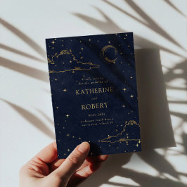神秘的な天体金ゴールド月雲結婚の 招待状