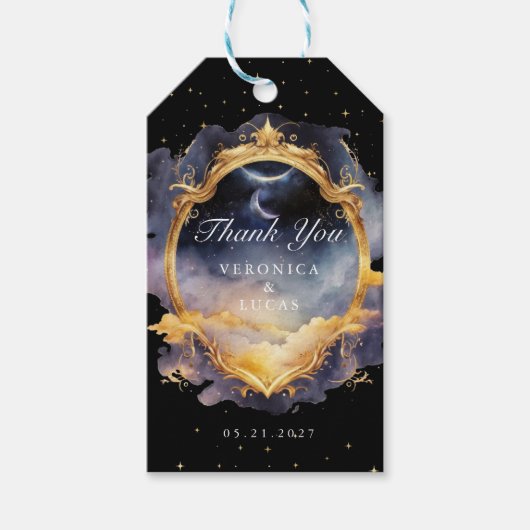 神秘的な天体金ゴールド結婚ムーンの感謝 ギフトタグ (正面)