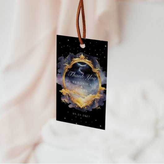 神秘的な天体金ゴールド結婚ムーンの感謝 ギフトタグ