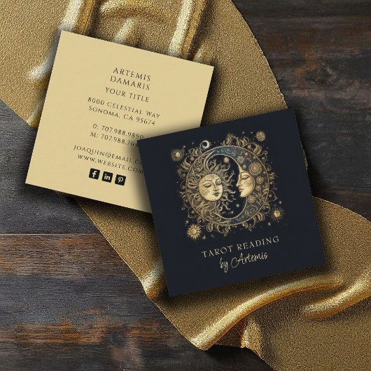 神秘的な天太陽ムーンタロットリーダー スクエア名刺