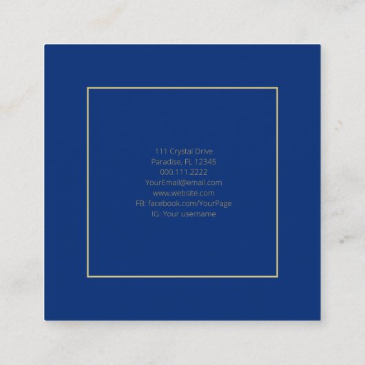 神秘的な天星ムーンフェイズネイビーブルー金ゴールド スクエア名刺 (裏面)