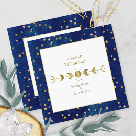 神秘的な天星ムーンフェイズネイビーブルー金ゴールド スクエア名刺