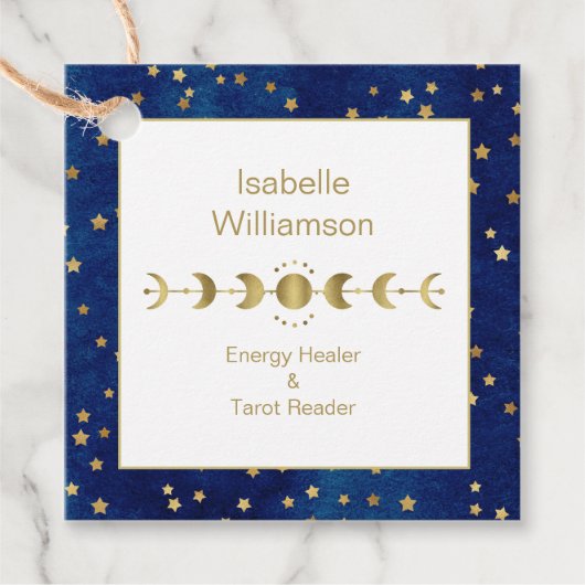 神秘的な天星ムーンフェイズネイビーブルー金ゴールド フェイバータグ (正面)