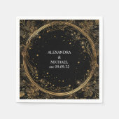 神秘的な天空の黒と金ゴールド結婚の スタンダードカクテルナプキン (正面)