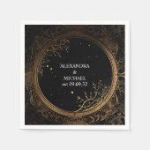 神秘的な天空の黒と金ゴールド結婚の スタンダードカクテルナプキン (正面)