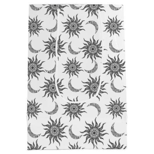 神秘的な太陽の月の白黒 ミディアムペーパーバッグ (裏面)