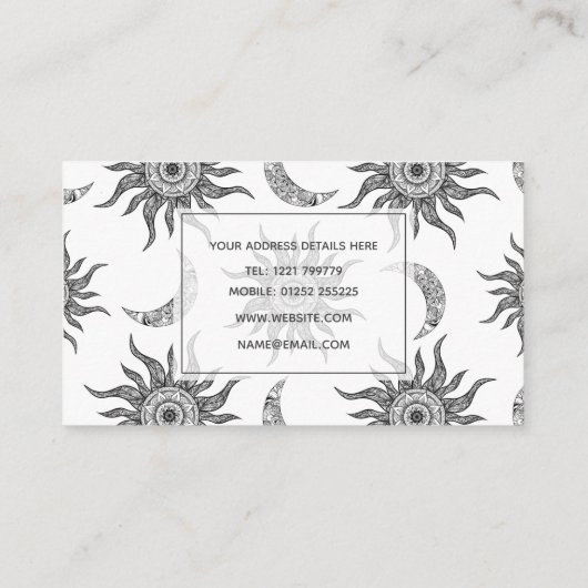 神秘的な太陽の月の白黒 名刺 (裏面)