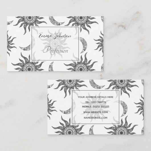 神秘的な太陽の月の白黒 名刺 (正面/裏面)