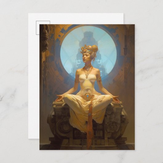 神秘的な女めい想性の青い金ゴールドファンタジーアート ポストカード (正面/裏面)