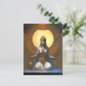 神秘的な女めい想性の青い金ゴールドファンタジーアート ポストカード (スタンド正面)