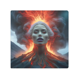 神秘的な女性が火山から姿を現す メタルプリント