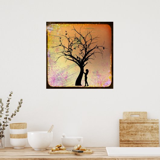神秘的な女性と木のシルエット ポスター (キッチン)