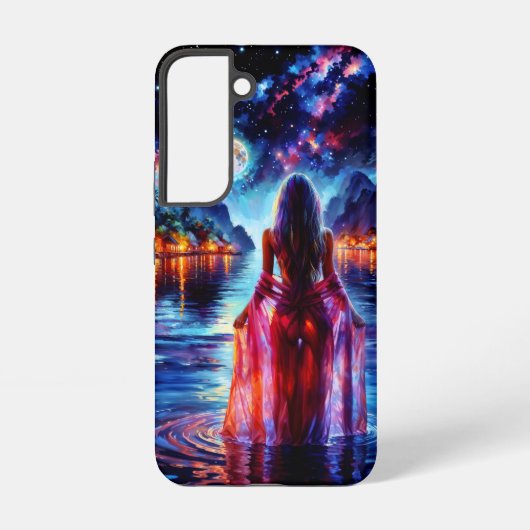 神秘的な女性の満月の反射アート SAMSUNG GALAXYケース (裏面)