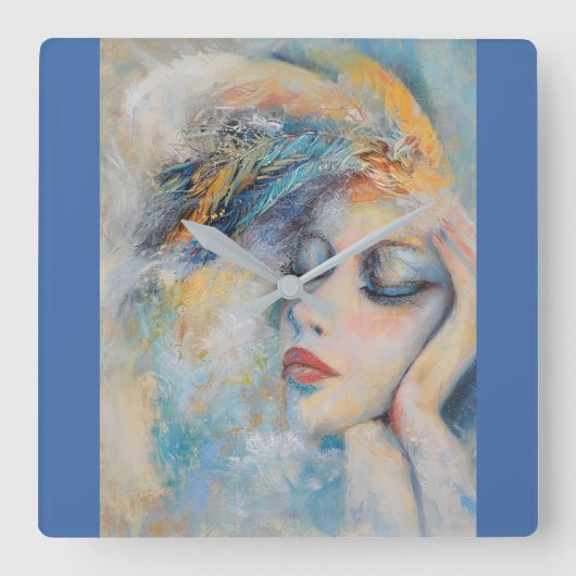 神秘的な女性ウォールアートクロック スクエア壁時計 (正面)