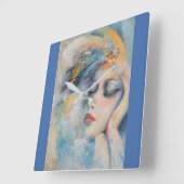 神秘的な女性ウォールアートクロック スクエア壁時計 (傾斜)