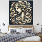 神秘的な女神 – ヴィンテージ彫刻ラインアート キャンバスプリント (インサイチュ (寝室))