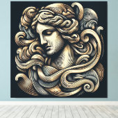 神秘的な女神 – ヴィンテージ彫刻ラインアート キャンバスプリント (インサイチュ (ウッドフロア))